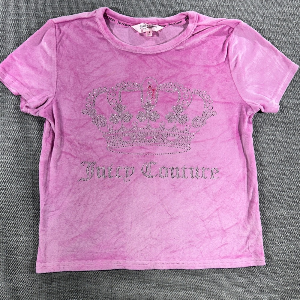 Juicy Couture Sleepwear Top Women Small Pink Fair Velour Rhinestone Crown 1641
